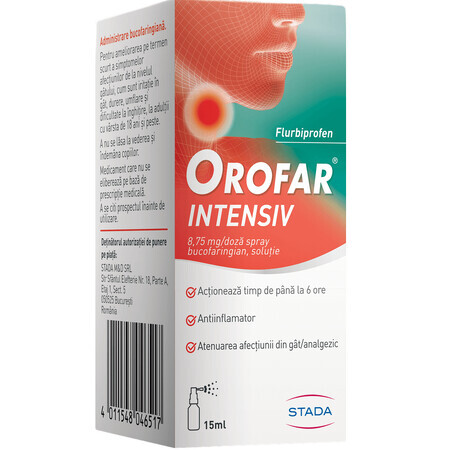 Orofar Intensive, 8.75 mg/ dose oropharyngeal spray, solution, 15 ml, Stada