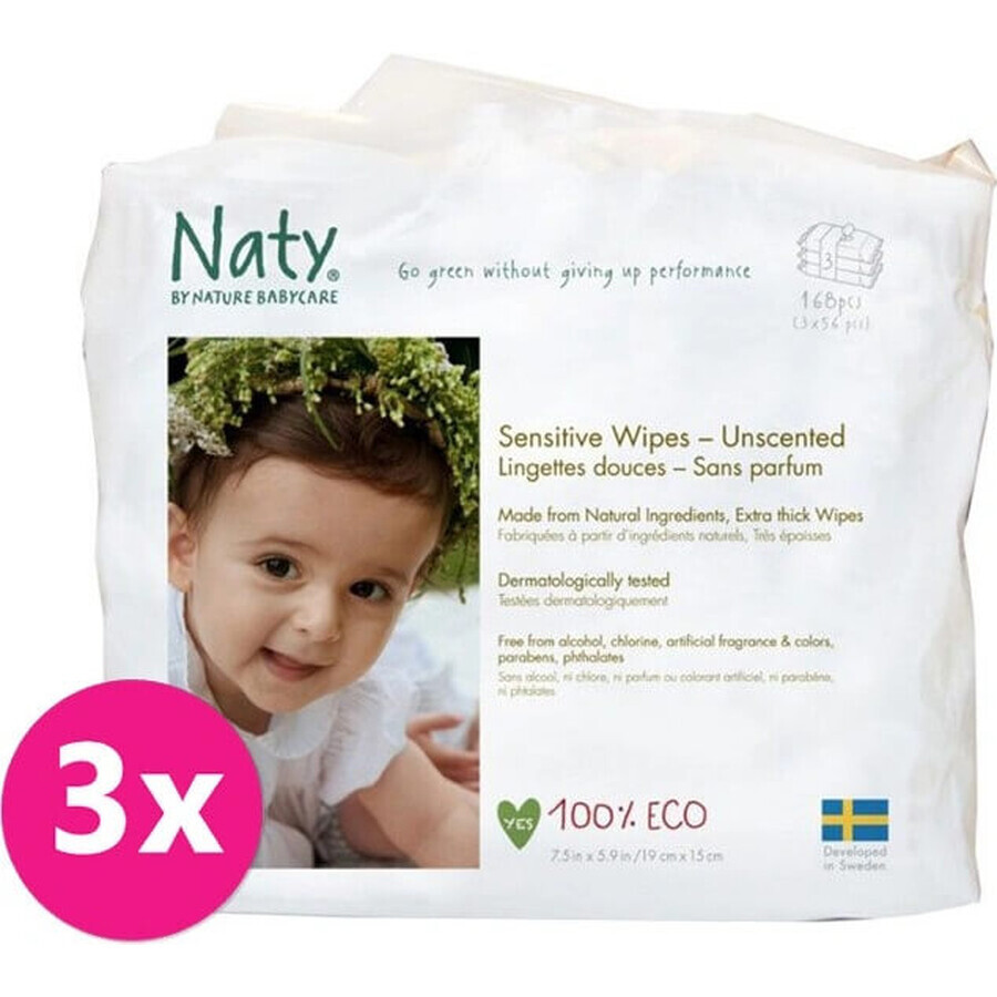 Eco by Naty Parfümfreie Feuchttücher für empfindliche Haut 1×168 Stück, Feuchttücher