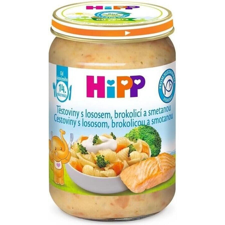 HiPP Pasta met zalm, broccoli en room uit het Verenigd Koninkrijk. 14 maanden 1×250 g, babyhapje