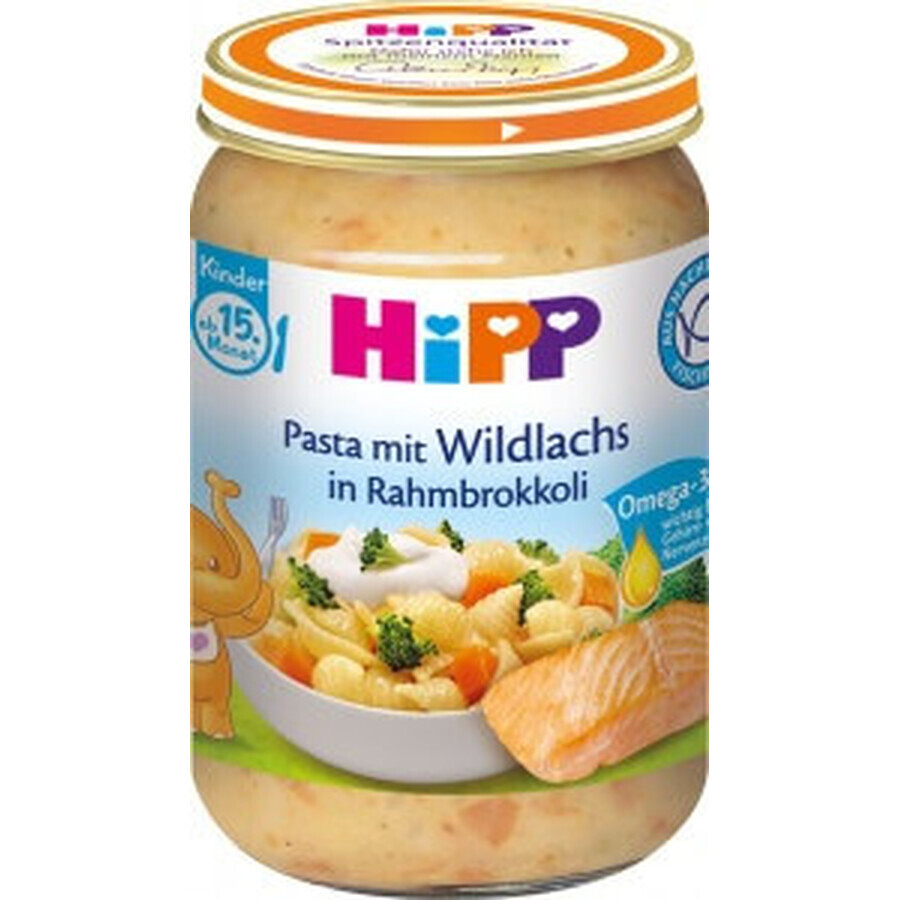 HiPP Pasta met zalm, broccoli en room uit het Verenigd Koninkrijk. 14 maanden 1×250 g, babyhapje