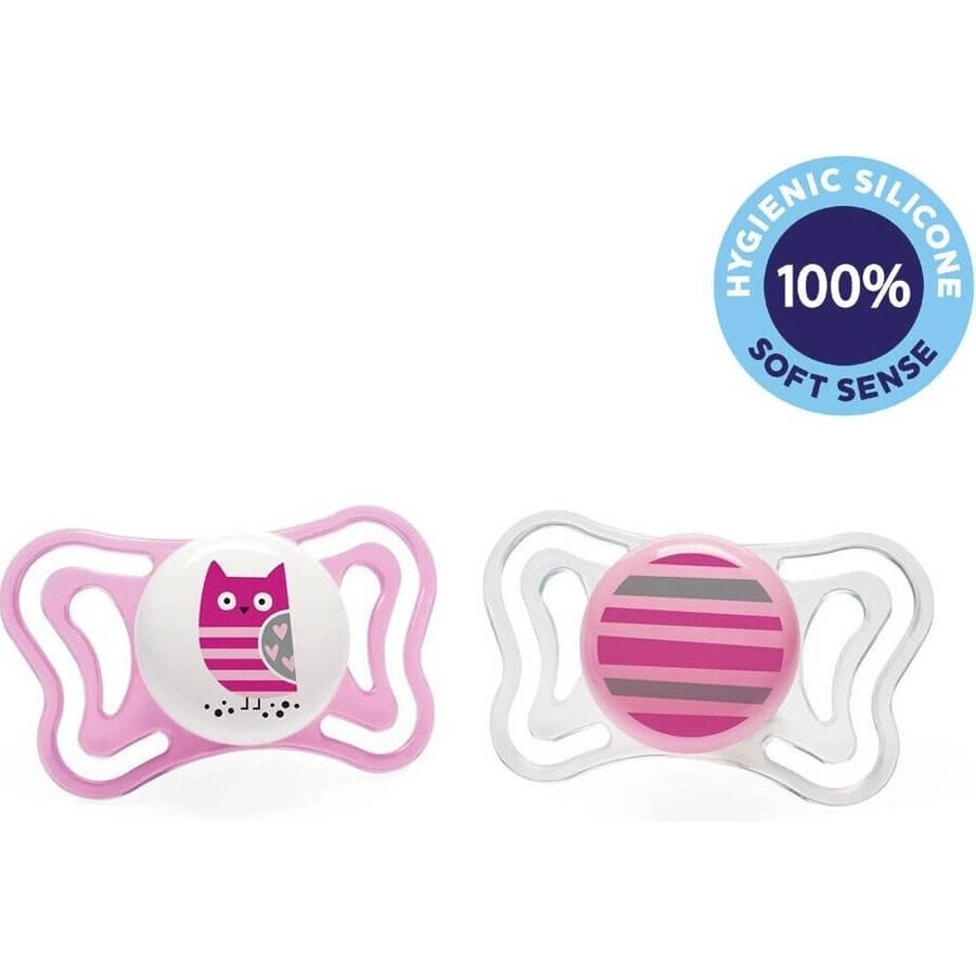 CHICCO Physio Light chupete de silicona niña - búho/rayas 2 uds, 6-16 m+ 1×2 uds, chupete ortodóntico