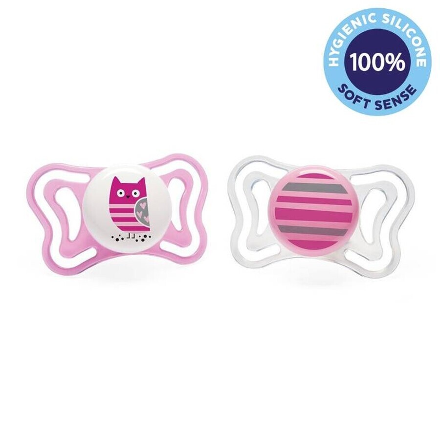 CHICCO Physio Light chupete de silicona niña - búho/rayas 2 uds, 6-16 m+ 1×2 uds, chupete ortodóntico