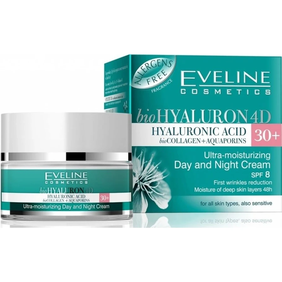 Eveline Hyaluron Clinic Day and Night Cream 30+ 1×50 ml, deeply moisturizing cream for first wrinkles