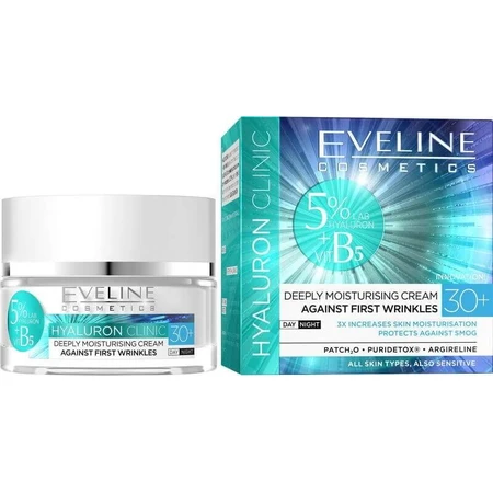 Eveline Hyaluron Clinic Day and Night Cream 30+ 1×50 ml, deeply moisturizing cream for first wrinkles