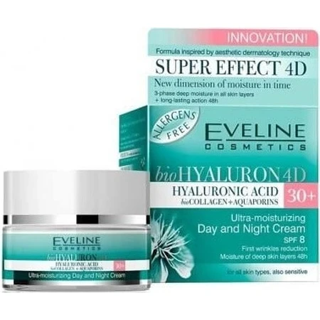 Eveline Hyaluron Clinic Day and Night Cream 30+ 1×50 ml, deeply moisturizing cream for first wrinkles