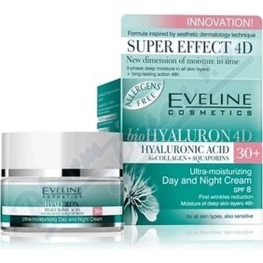 Eveline Hyaluron Clinic Day and Night Cream 30+ 1×50 ml, deeply moisturizing cream for first wrinkles