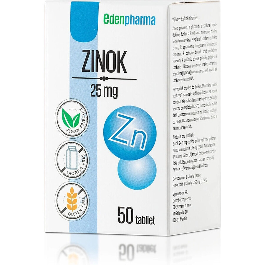 EDENPharma ZINOK 25 mg 1×50 tbl, complément alimentaire