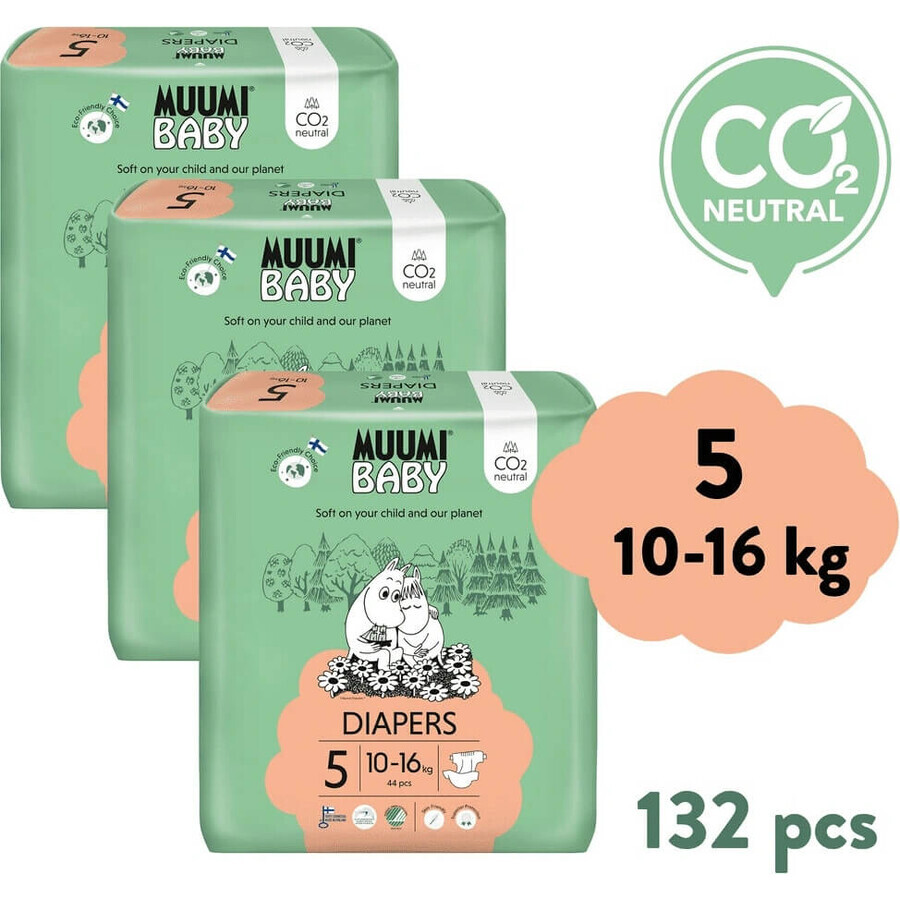 Muumi Baby 5 Maxi+ 10-16 kg, 1×132Stück Monatspackung Bio-Windeln, ECO-Windeln