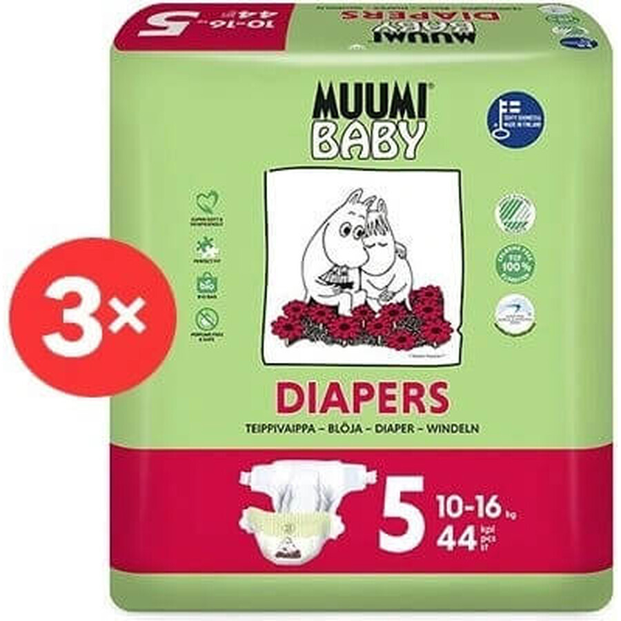 Muumi Baby 5 Maxi+ 10-16 kg, 1×132Stück Monatspackung Bio-Windeln, ECO-Windeln