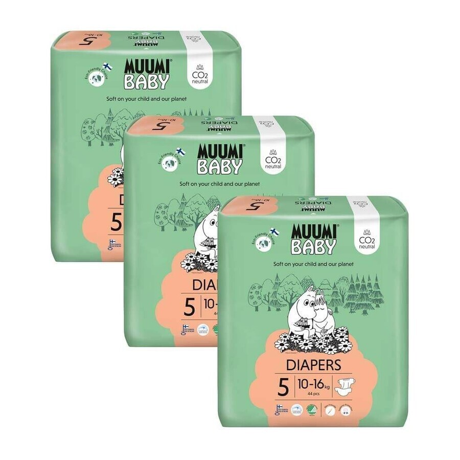 Muumi Baby 5 Maxi+ 10-16 kg, 1×132Stück Monatspackung Bio-Windeln, ECO-Windeln