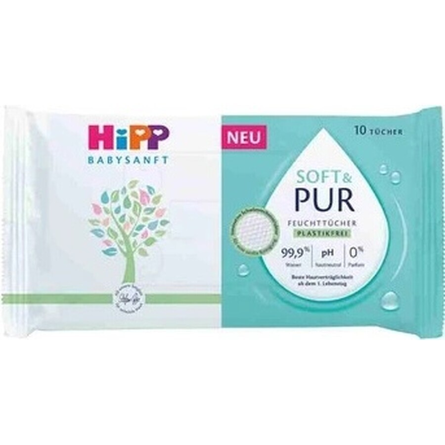 HiPP Babysanft Salviette detergenti morbide e pure 10 pezzi 1×10 pezzi, salviette umidificate