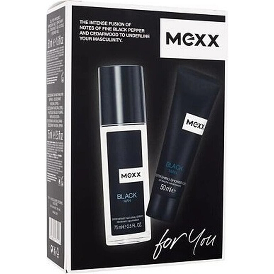 MEXX BLACK MAN desodorante 75ML + gel de ducha 50ML 1×1pc, set cosmético para hombre