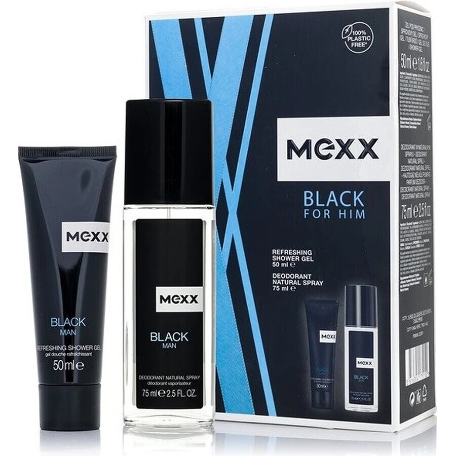 MEXX BLACK MAN desodorante 75ML + gel de ducha 50ML 1×1pc, set cosmético para hombre