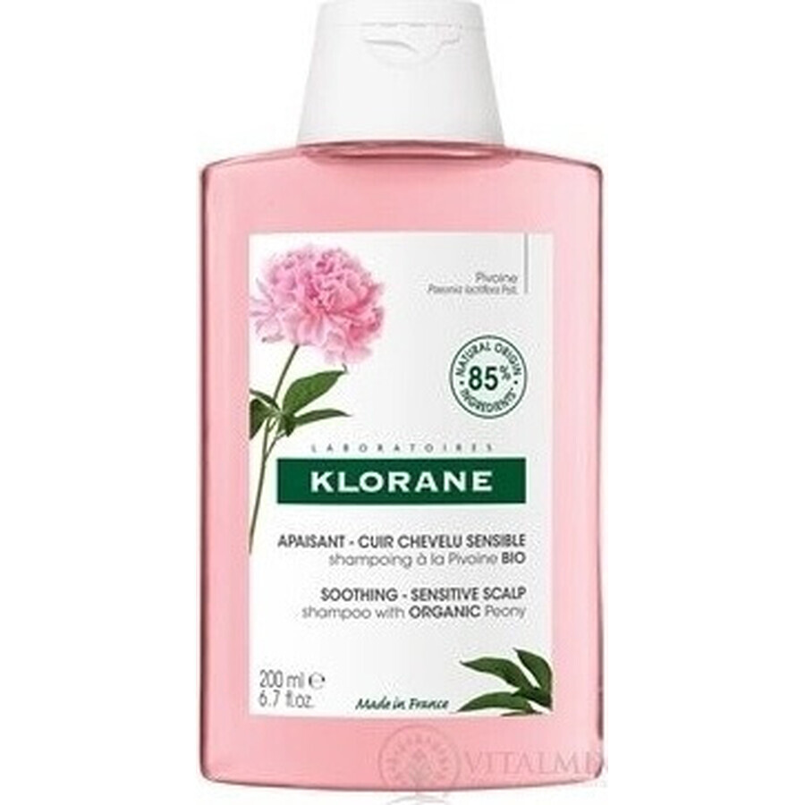 KLORANE SHAMPOOING à la pivoine biologique 1×200ml, shampooing pour cuir chevelu sensible et irrité