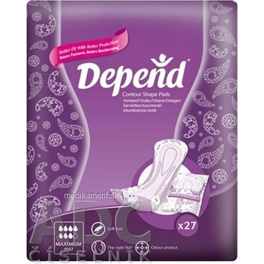 DEPEND MAXIMUM assorbenti per incontinenza da donna, 12,5x34 cm, assorbimento 953 ml, 1x6 pz.