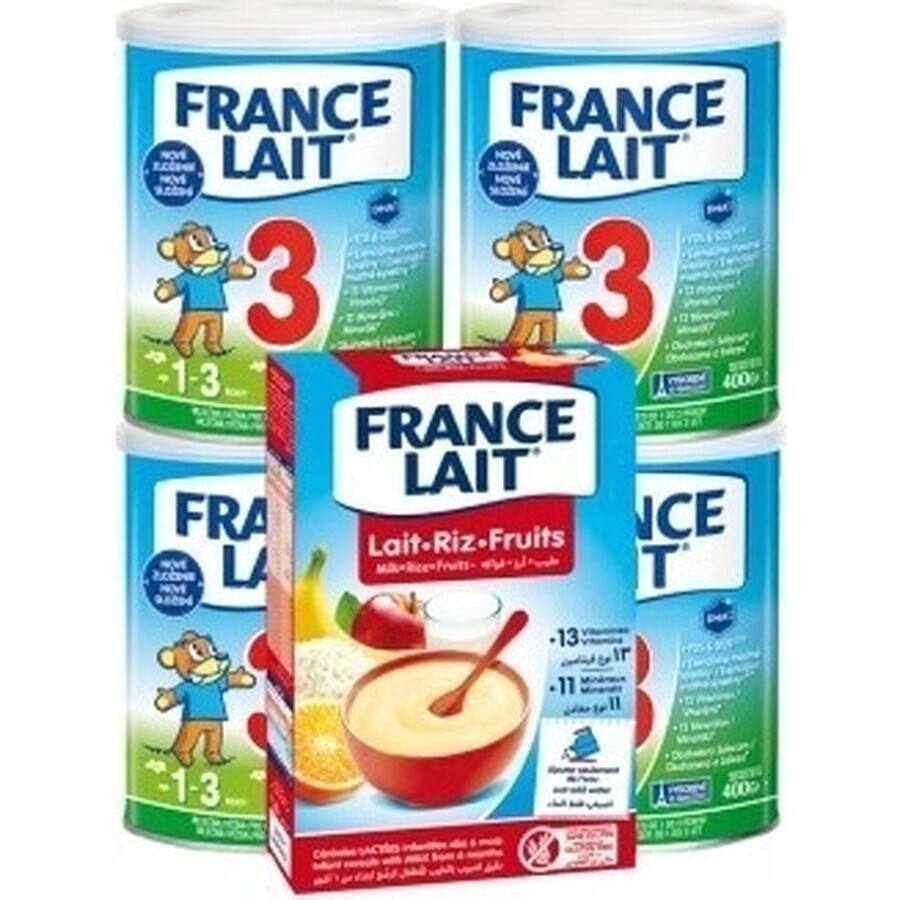 France Lait 3 4x400g + FL bouillie de riz aux fruits 250g 1×1 set, lait maternisé set