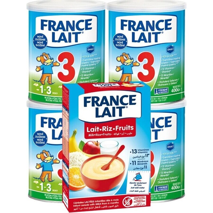 France Lait 3 4x400g + FL bouillie de riz aux fruits 250g 1×1 set, lait maternisé set