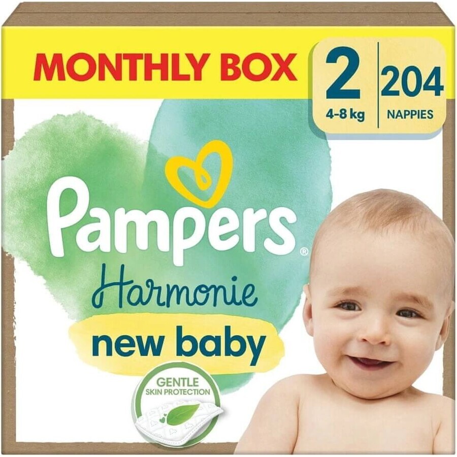 PAMPERS HARMONIE BABY DIAPERS V.2 4-8KG 204KS 1×204 Stück, Windeln in Größe 2