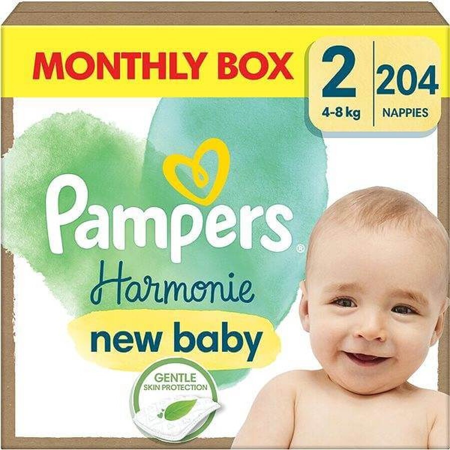 PAMPERS HARMONIE BABY DIAPERS V.2 4-8KG 204KS 1×204 Stück, Windeln in Größe 2