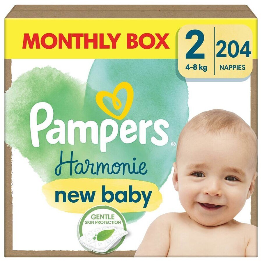 PAMPERS HARMONIE BABY DIAPERS V.2 4-8KG 204KS 1×204 Stück, Windeln in Größe 2