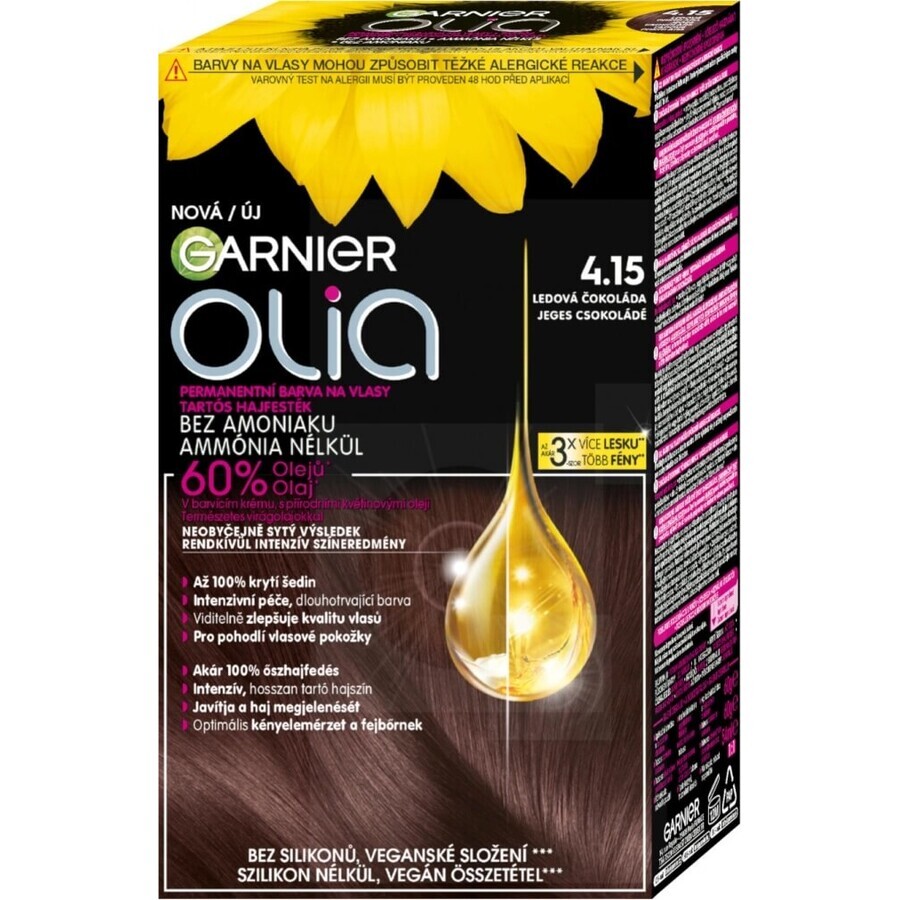 Garnier Olia Permanente Haarfarbe 4.15 Ice Chocolate 1×1 Set, permanente Haarfarbe