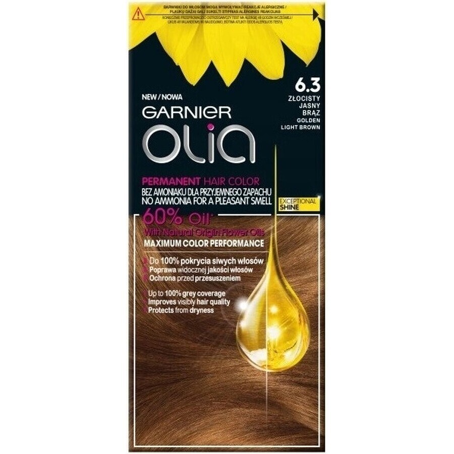 Garnier Olia Permanente Haarfarbe 16.3 Goldenes Hellbraun 1×1 Set, permanente Haarfarbe