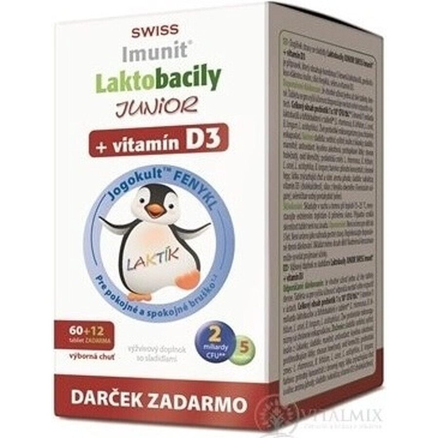 SWISS Lactobacilli JUNIOR Immunit + Vitamin D3 60+12 tbl.+ Geschenk 1×72 tbl, Vitamine