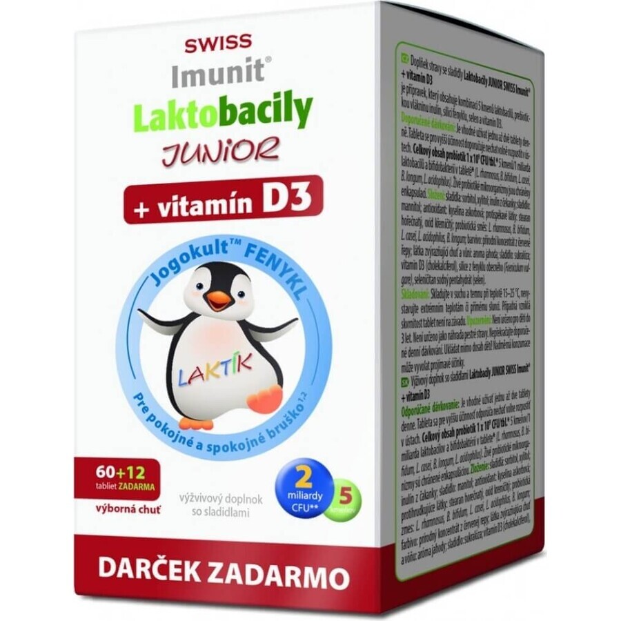 SWISS Lactobacilli JUNIOR Immunit + Vitamin D3 60+12 tbl.+ Geschenk 1×72 tbl, Vitamine