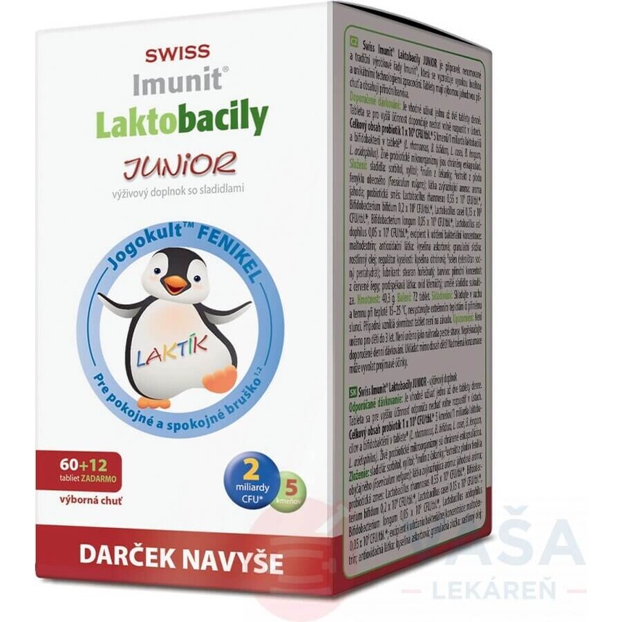 SWISS Lactobacilli JUNIOR Immunit + Vitamin D3 60+12 tbl.+ Geschenk 1×72 tbl, Vitamine