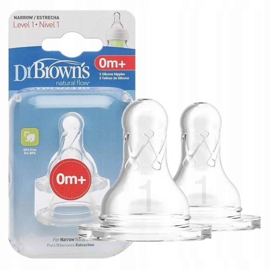 Dr.BROWN'S OPTIONS+ NIVEL 1 1×2 piezas, estrechas, tetinas de silicona 0m+