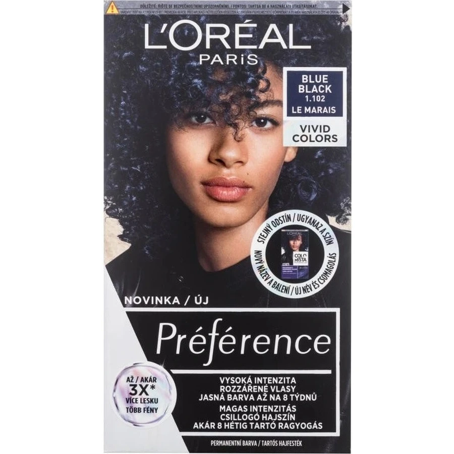 L'Oréal Paris Préférence Vivid Colors permanent hair color 1×1 set, Le Marais - Blue Black, 60+90+54 ml