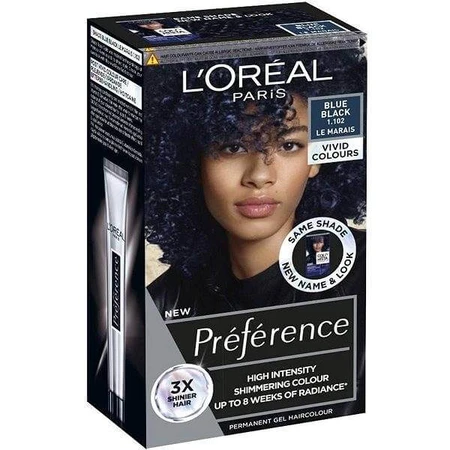 L'Oréal Paris Préférence Vivid Colors permanent hair color 1×1 set, Le Marais - Blue Black, 60+90+54 ml