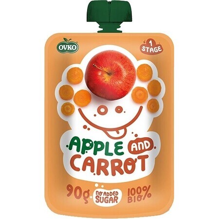 OVKO Alimento biologico per bambini Mela Carota 1×90 g, capsula di frutta