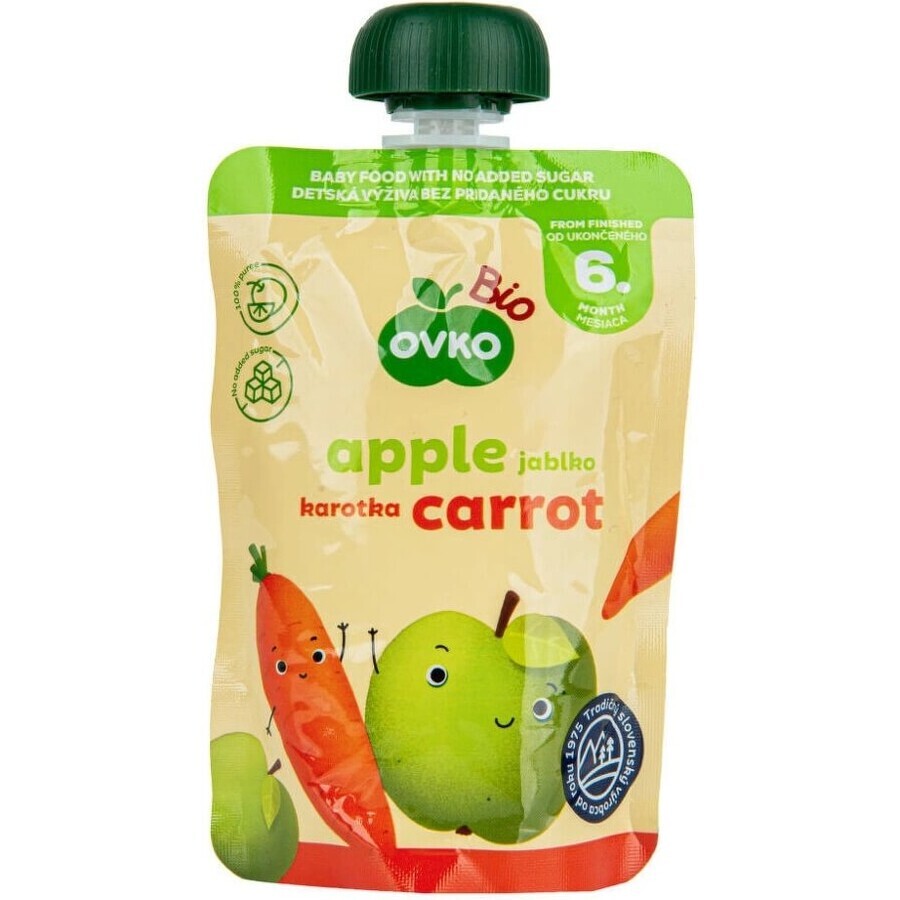 OVKO Alimento biologico per bambini Mela Carota 1×90 g, capsula di frutta