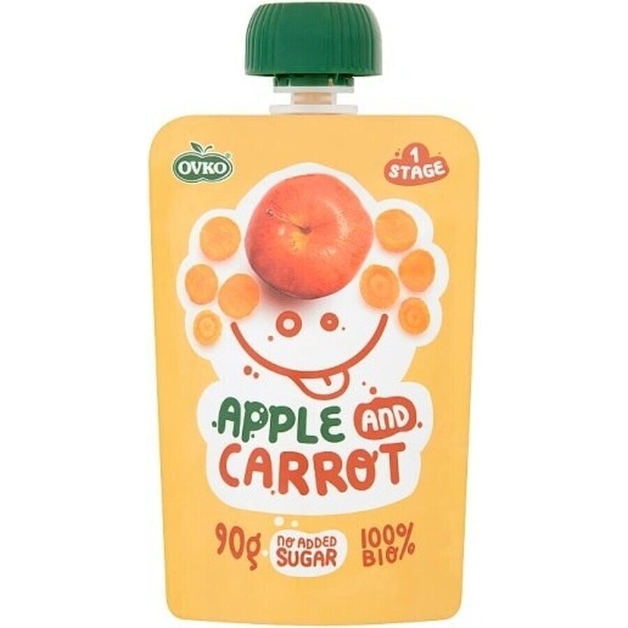 OVKO Alimento biologico per bambini Mela Carota 1×90 g, capsula di frutta