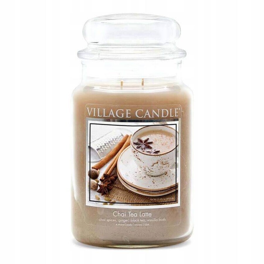 Village Candle Vela Perfumada en Botella - Chai Tea Latte - Té con leche y canela, grande 1×1 ud.