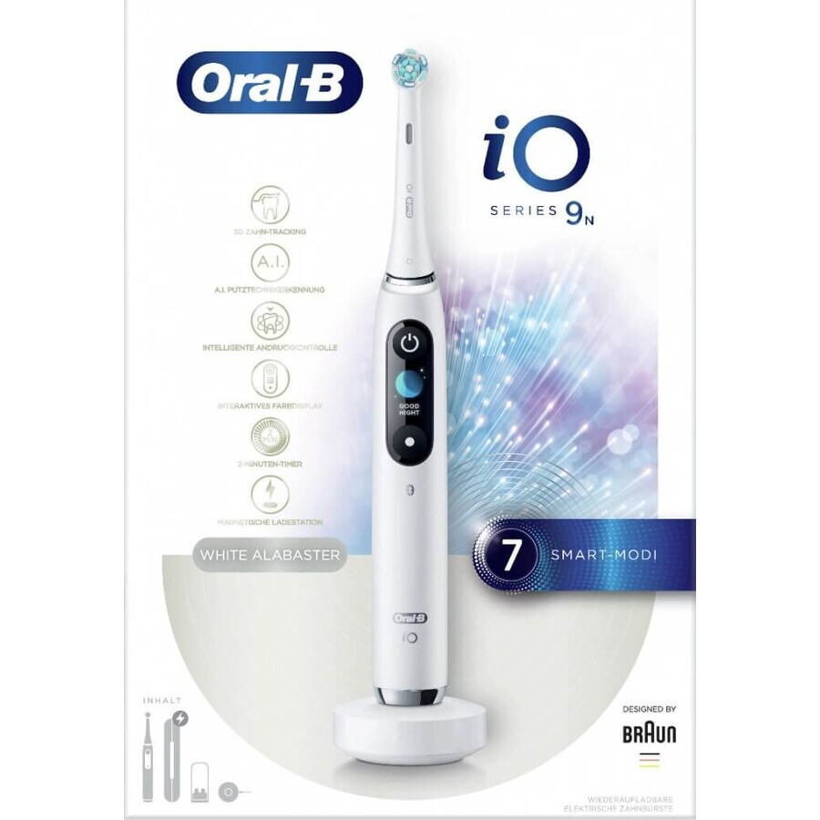 Oral B EK iO Series 9 Weiß alabaster + Zahnbürstenhalter + Reiseetui 1×1 Set, elektronische Zahnbürste