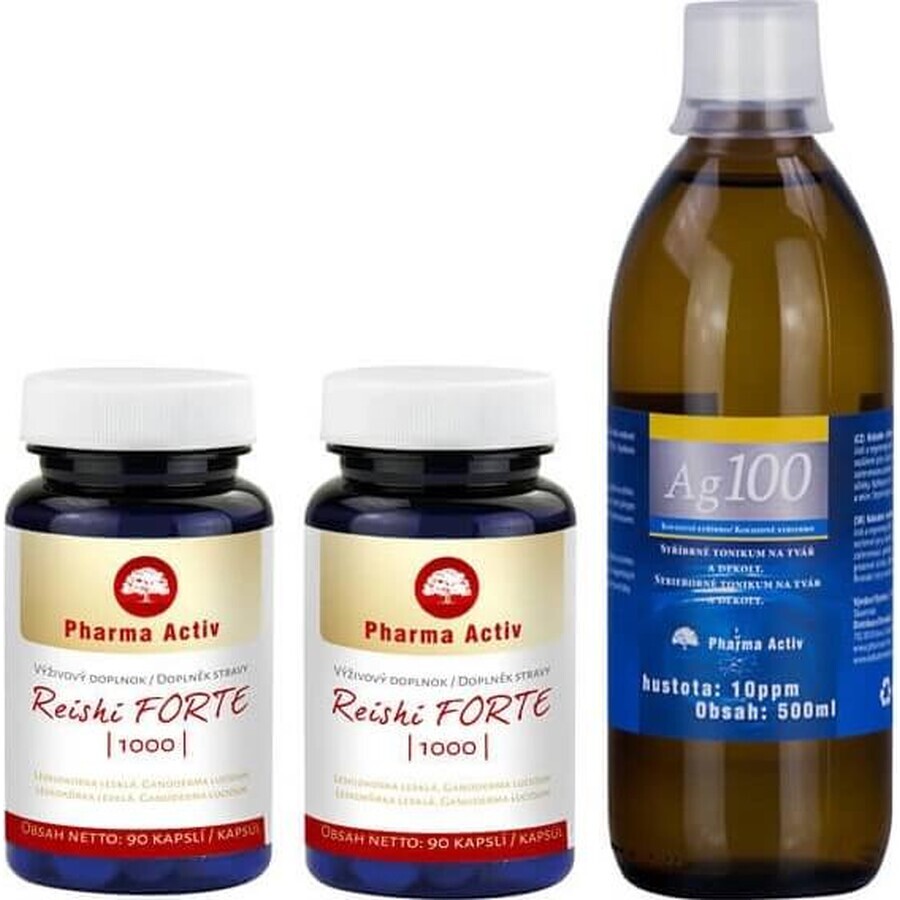 Pharma Activ Reishi forte 1000 ACCIÓN cps 2x90 uds + Plata coloidal Ag100 10ppm 500 ml, 1x1 set