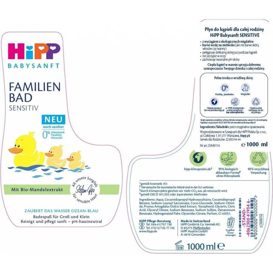 HiPP Babysanft Bagnoschiuma per tutta la famiglia 1×100 ml, bagnoschiuma