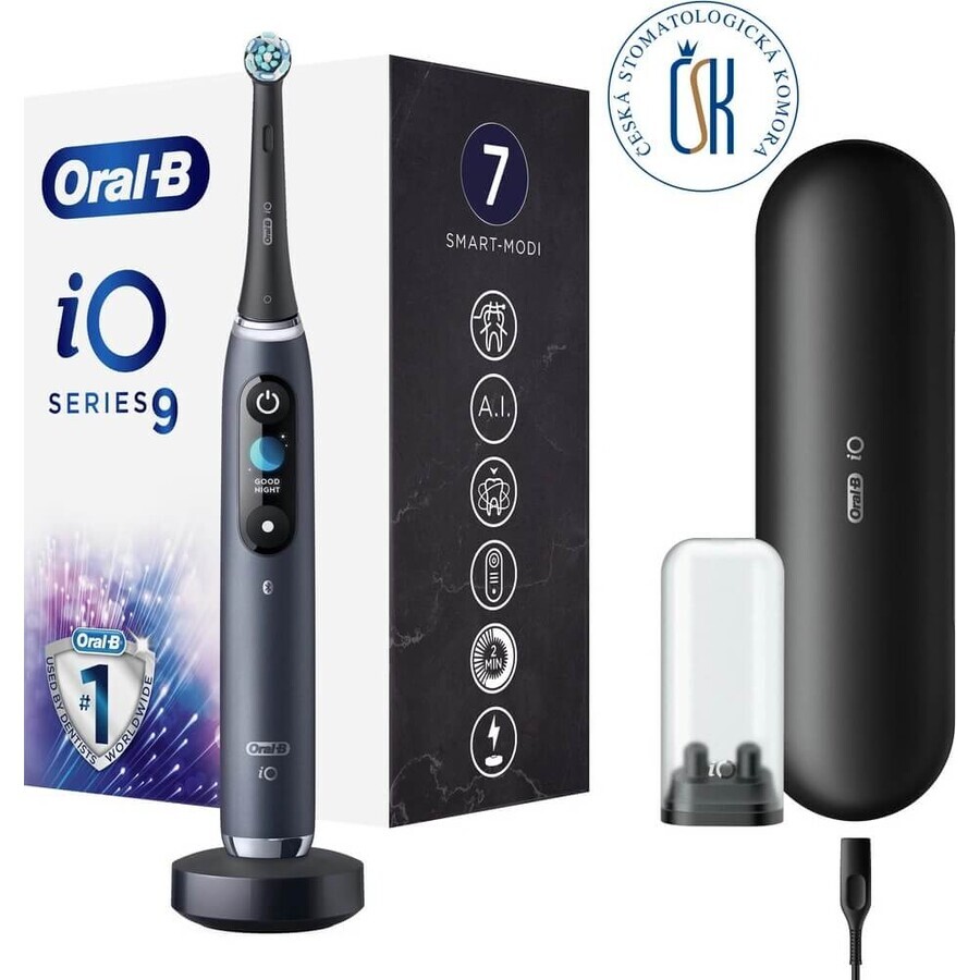 Oral B EK iO Series 9 Black onyx + toothbrush holder + travel case 1×1 set, electronic toothbrush