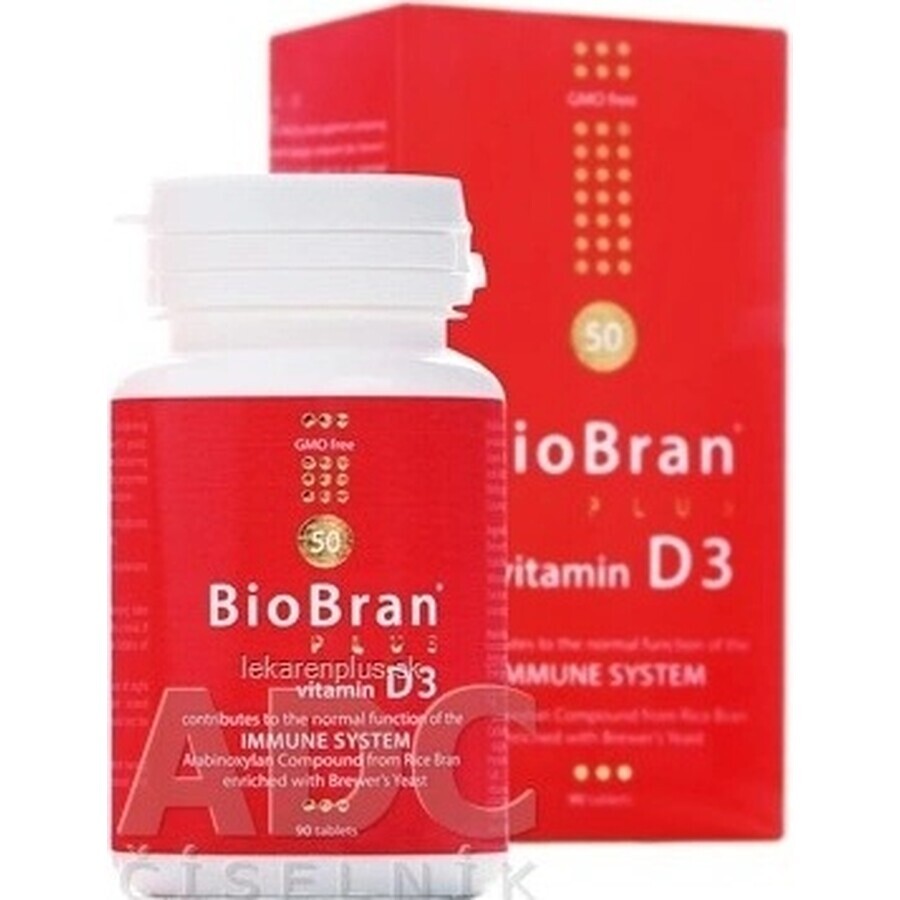 BioBran Plus vitamina D3 1×90 tbl, supliment alimentar