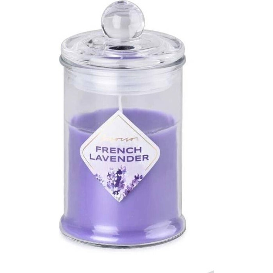 Emocio Frasco de vidrio 60×112 mm con tapa de vidrio Vela perfumada lavanda francesa 1×1 ud, vela perfumada