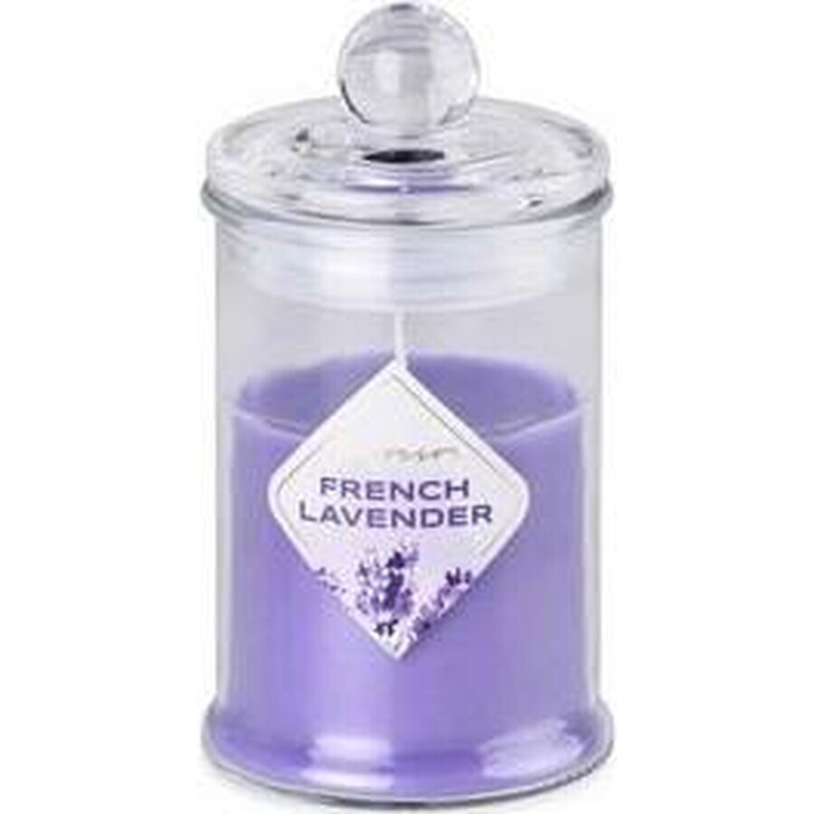 Emocio Frasco de vidrio 60×112 mm con tapa de vidrio Vela perfumada lavanda francesa 1×1 ud, vela perfumada