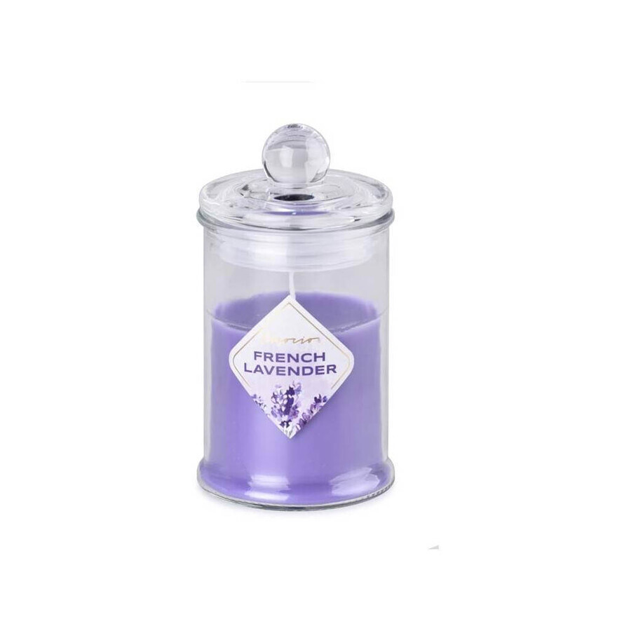 Emocio Frasco de vidrio 60×112 mm con tapa de vidrio Vela perfumada lavanda francesa 1×1 ud, vela perfumada