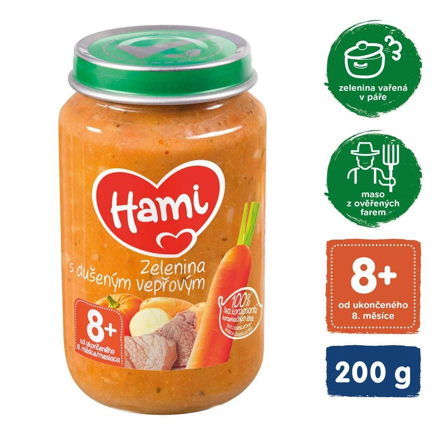 Hami Legume cu carne de porc înăbușită 1×200 g, de la sfârșitul celei de-a opta luni