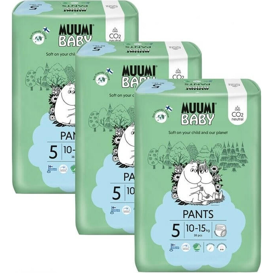 Muumi Baby Pants 5 Maxi+ 10-15 kg, Monatspackung Öko-Windelhosen 1×114 Stück, Öko-Windelhosen