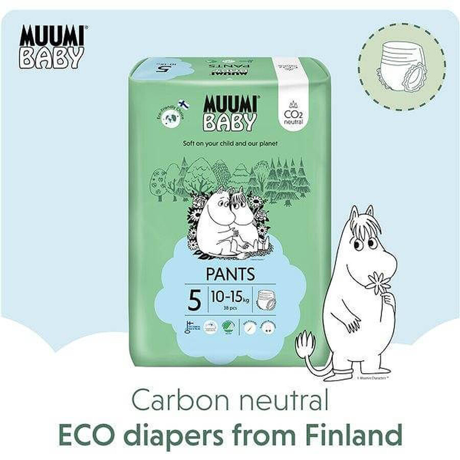 Muumi Baby Pants 5 Maxi+ 10-15 kg, Monatspackung Öko-Windelhosen 1×114 Stück, Öko-Windelhosen