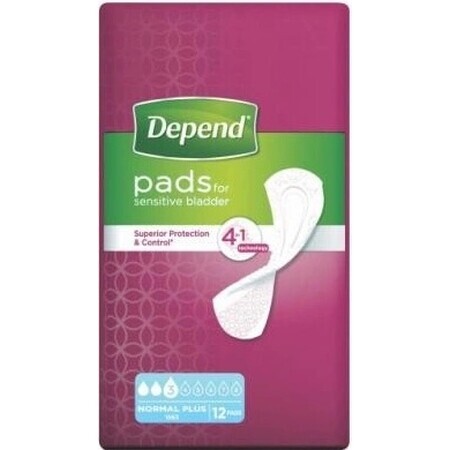 DEPEND NORMAL PLUS 1×12 pezzi, assorbenti per incontinenza 10×28 cm