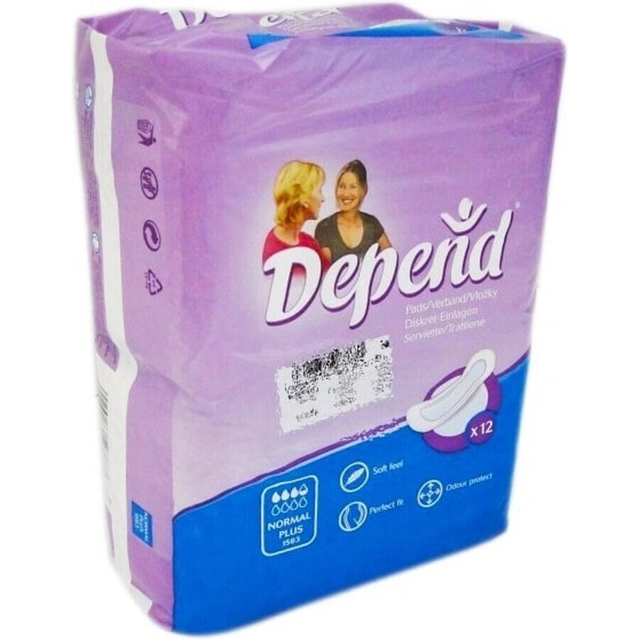 DEPEND NORMAL PLUS 1×12 pezzi, assorbenti per incontinenza 10×28 cm