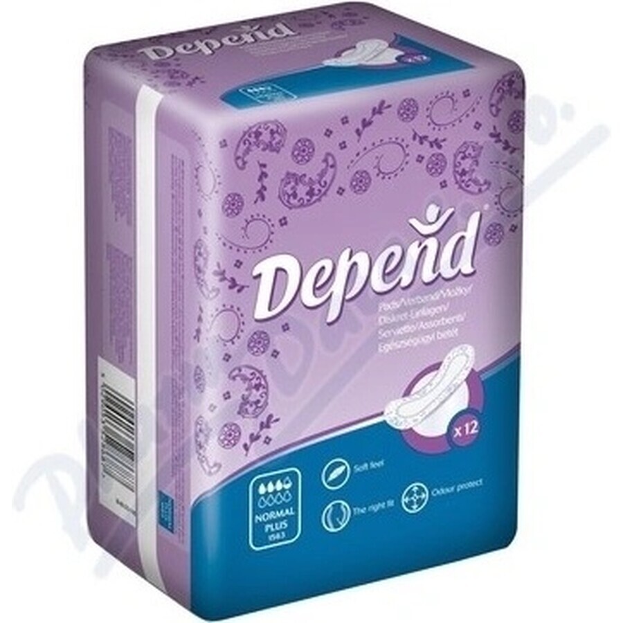 DEPEND NORMAL PLUS 1×12 pezzi, assorbenti per incontinenza 10×28 cm